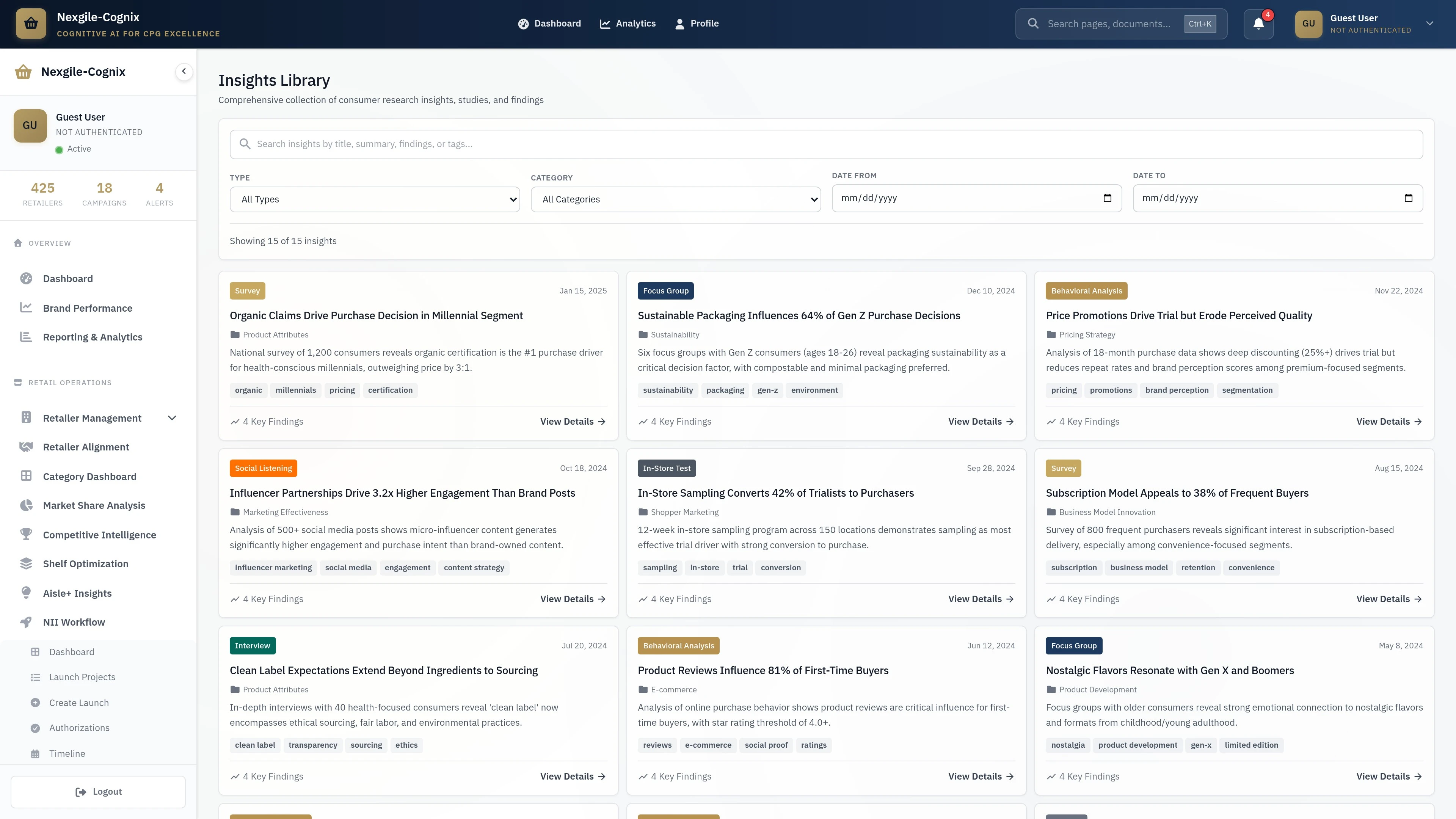 Consumer Intelligence - Insights Library showcasing consumer behavior analysis and market insights